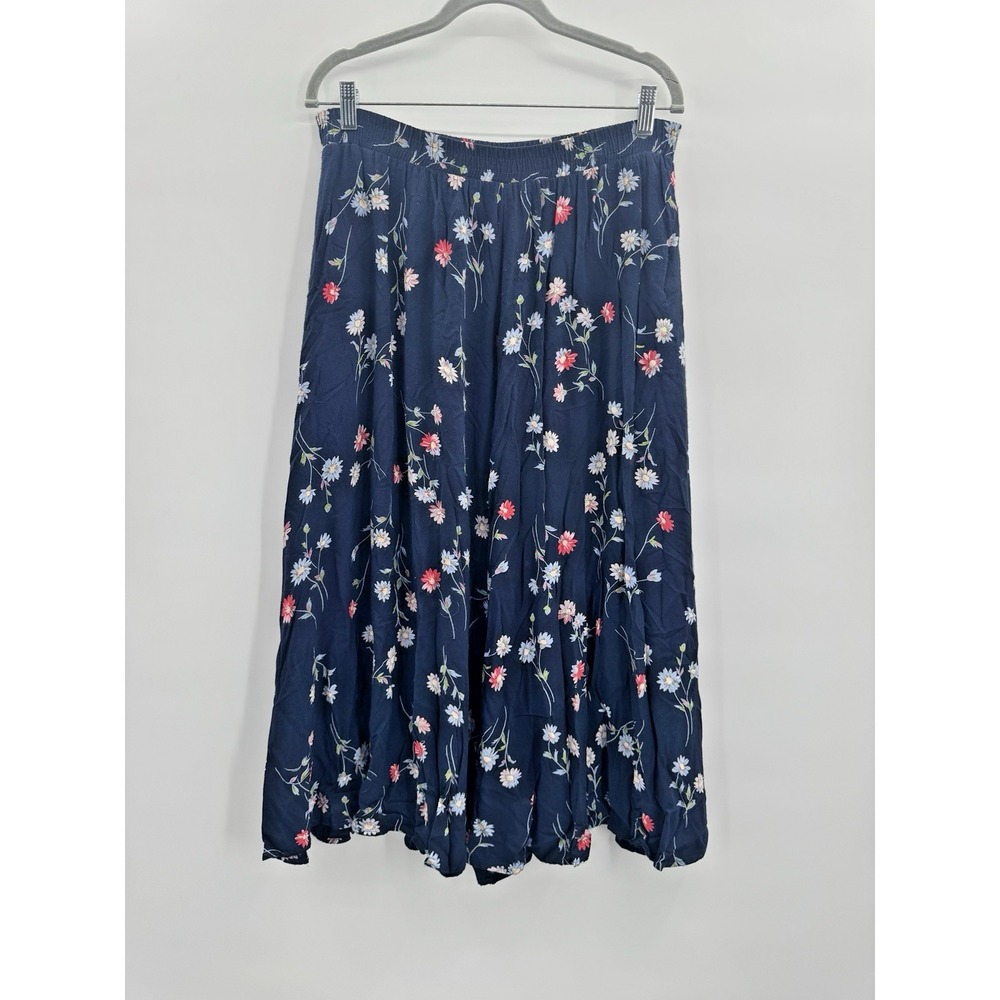 VTG Women Large Midi Skirt Floral Pocket Elastic Waist Cottagecore Prairie Flowy